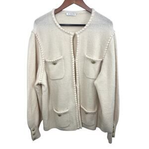 J.Crew Odette Sweater Lady Jacket Cardigan Boucle XL Ivory BM246 Cottage